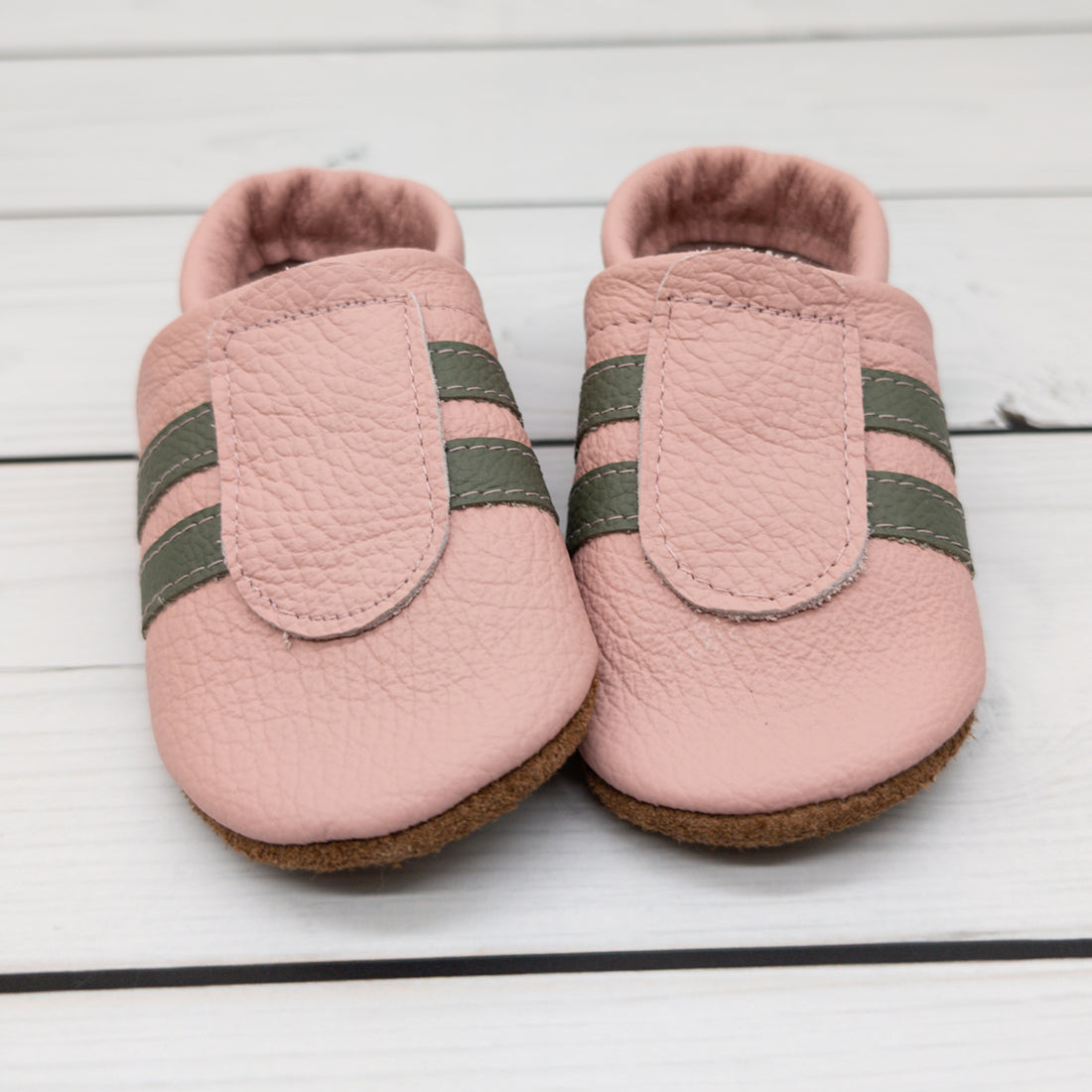 Krabbelschuhe in rosa mit grünen Streifen - Größe 21