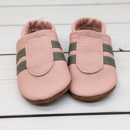 Krabbelschuhe in rosa mit grünen Streifen - Größe 21
