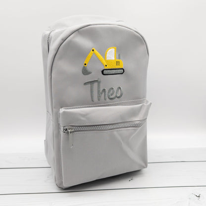 Kinderrucksack personalisiert mit Name und Bagger in 6 Farben wähbar