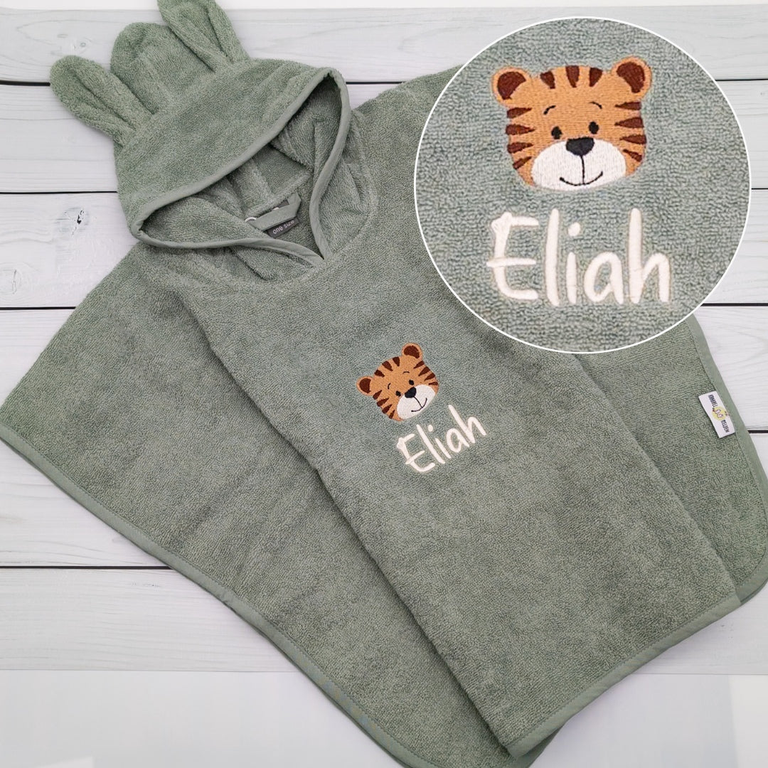 Badeponcho mit Tiger und Namen - Tolles Must Have für die Badezeit und am Strand
