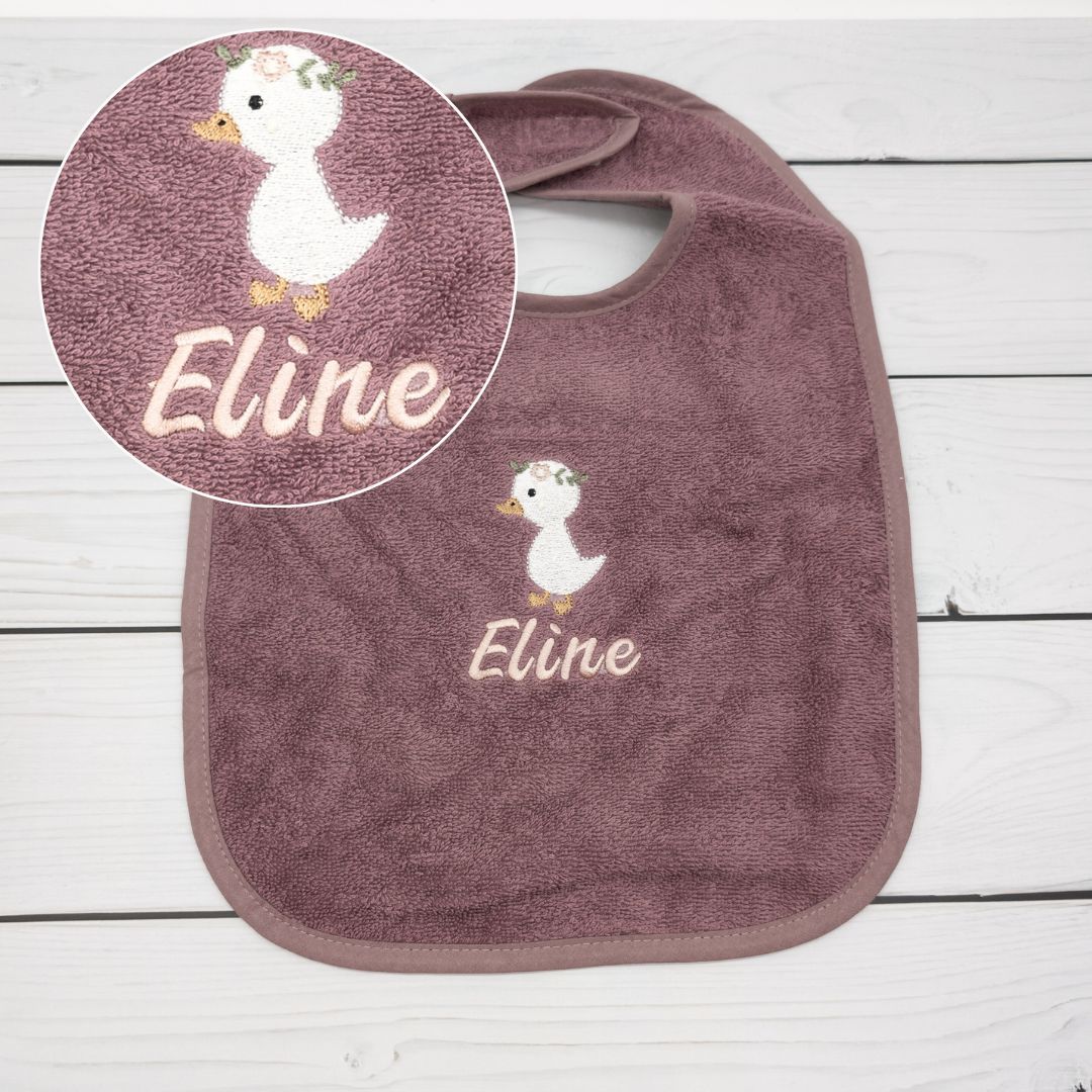 Lätzchen aus Frottee mit Gans und Name personalisiert