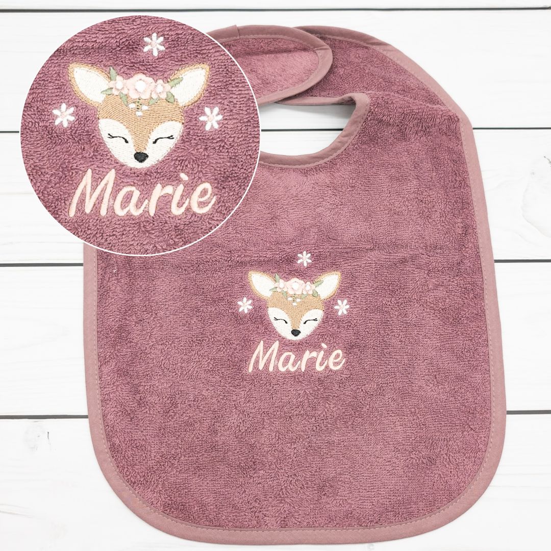 Lätzchen aus Frottee mit Reh und Name personalisiert