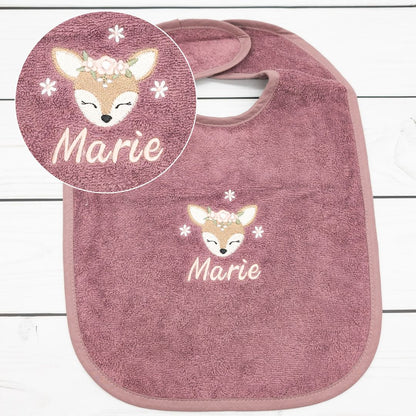 Lätzchen aus Frottee mit Reh und Name personalisiert