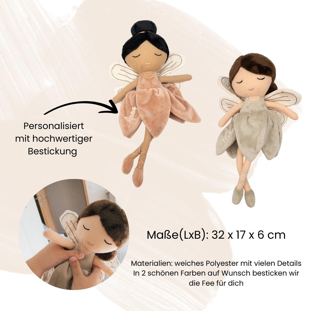 Geschenk-Set Fee - Babydecke und Kuschelpuppe Fee mit Namen bestickt - personalisiertes Geschenk zur Geburt