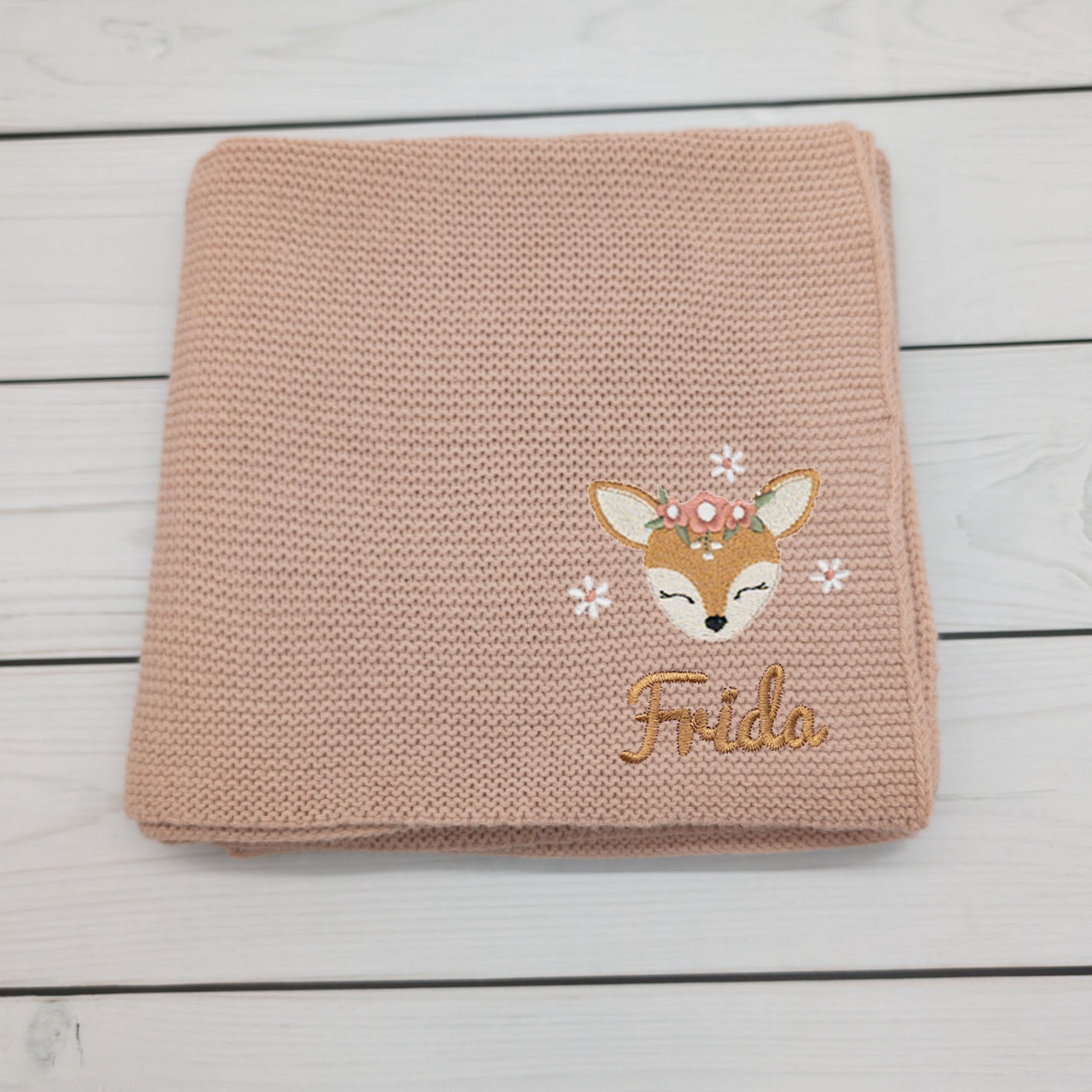 Personalisierte Babydecke mit Reh für Babys 75 x 100cm - Schönes Geschenk zur Taufe