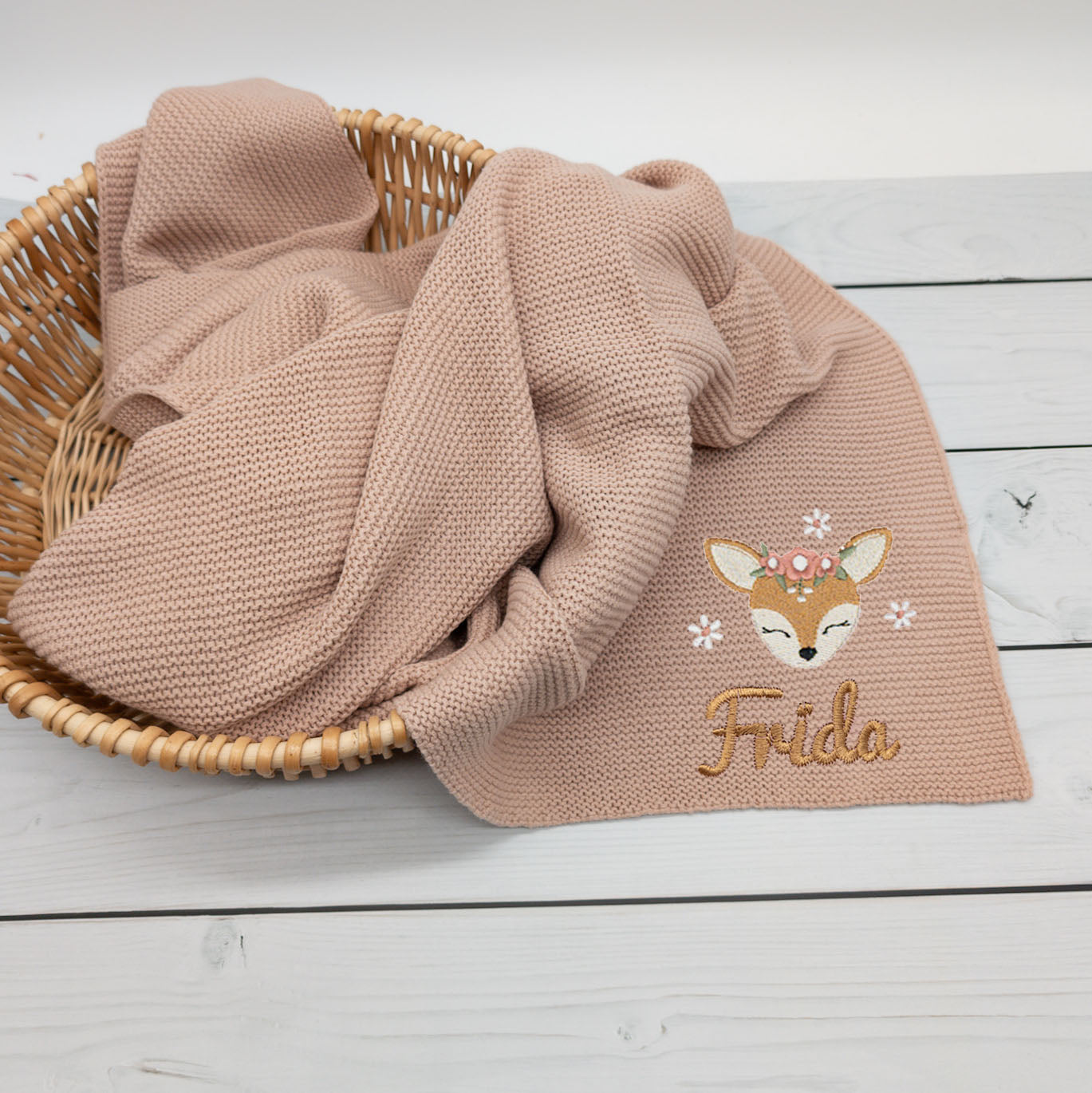 Personalisierte Babydecke mit Reh für Babys 75 x 100cm - Schönes Geschenk zur Taufe