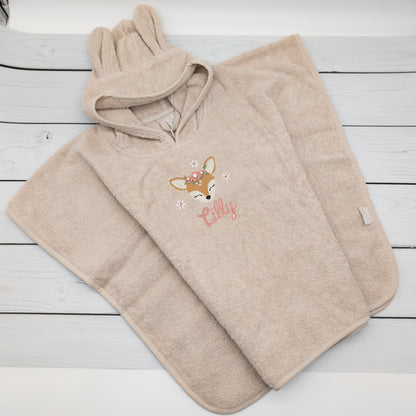 Personalisierter Badeponcho mit Reh - 100% Baumwolle
