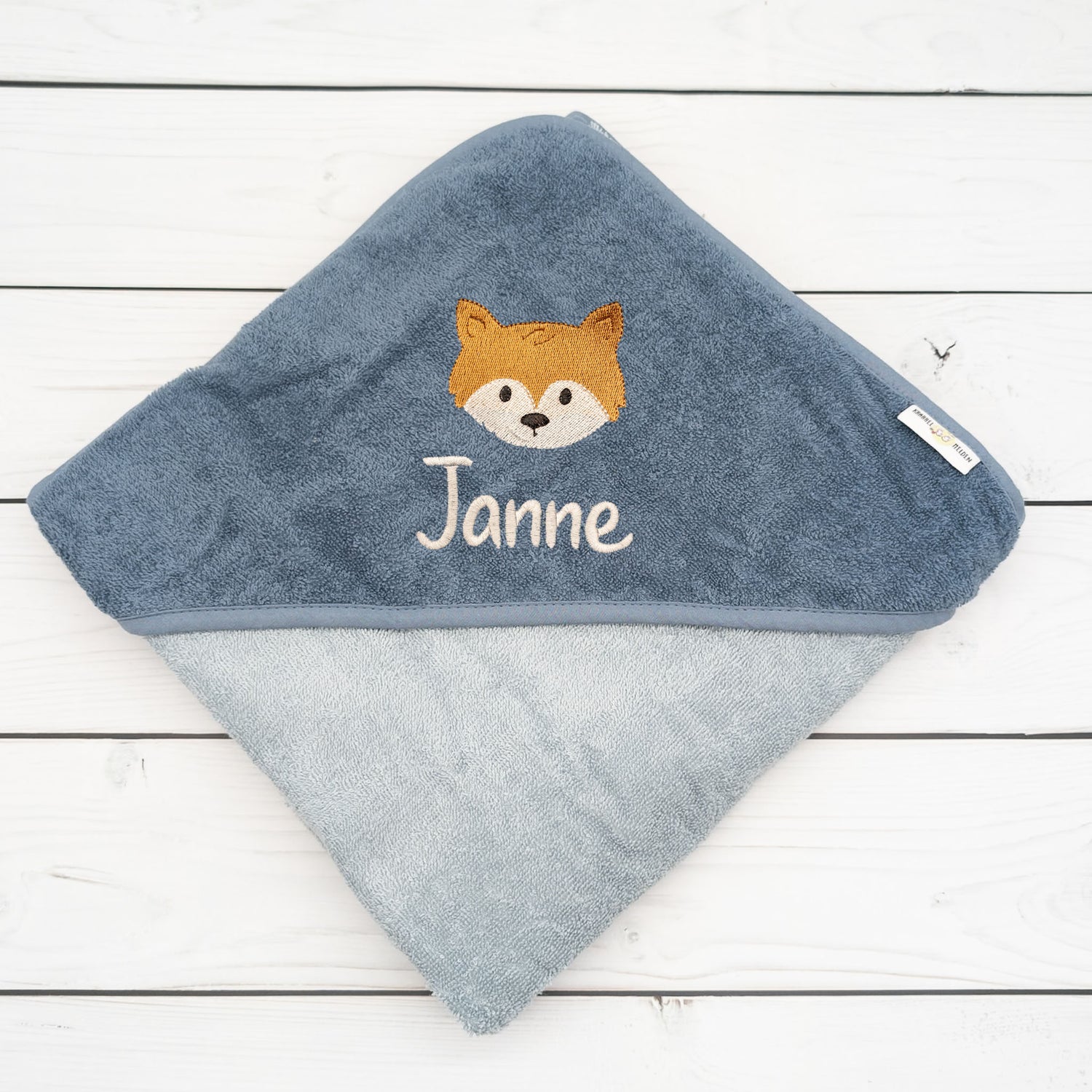 Personalisiertes Kapuzenbadetuch 100x100 cm für Babys &amp; Kinder mit Fuchs – mit Wunschname, ideales Geschenk zur Geburt