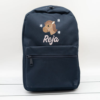 Kinderrucksack personalisiert mit Name und Pferdkopf und Blumen 6 Farben wählbar (Kopie)