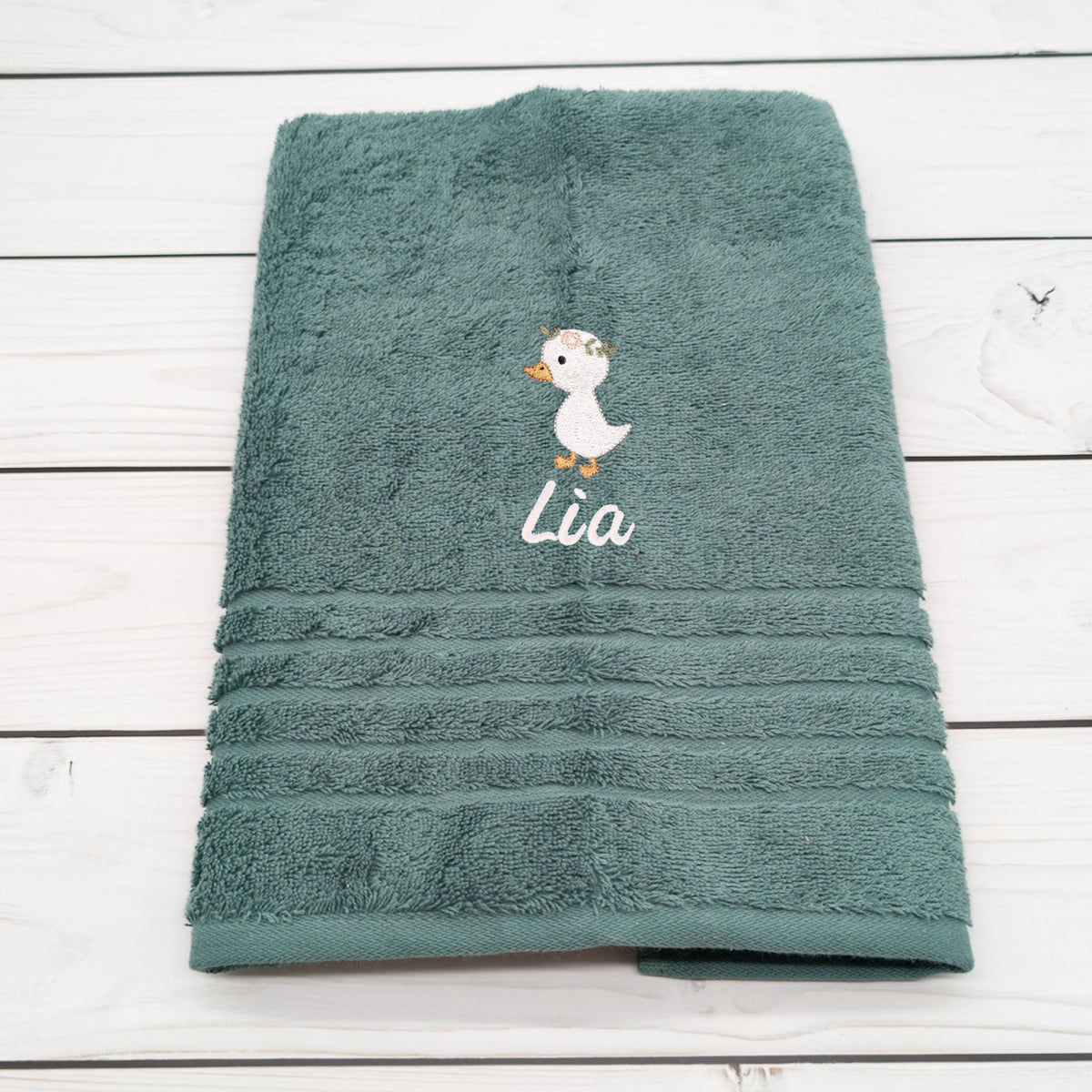 Personalisiertes Handtuch mit Gans und Name bestickt – 50 x 100cm