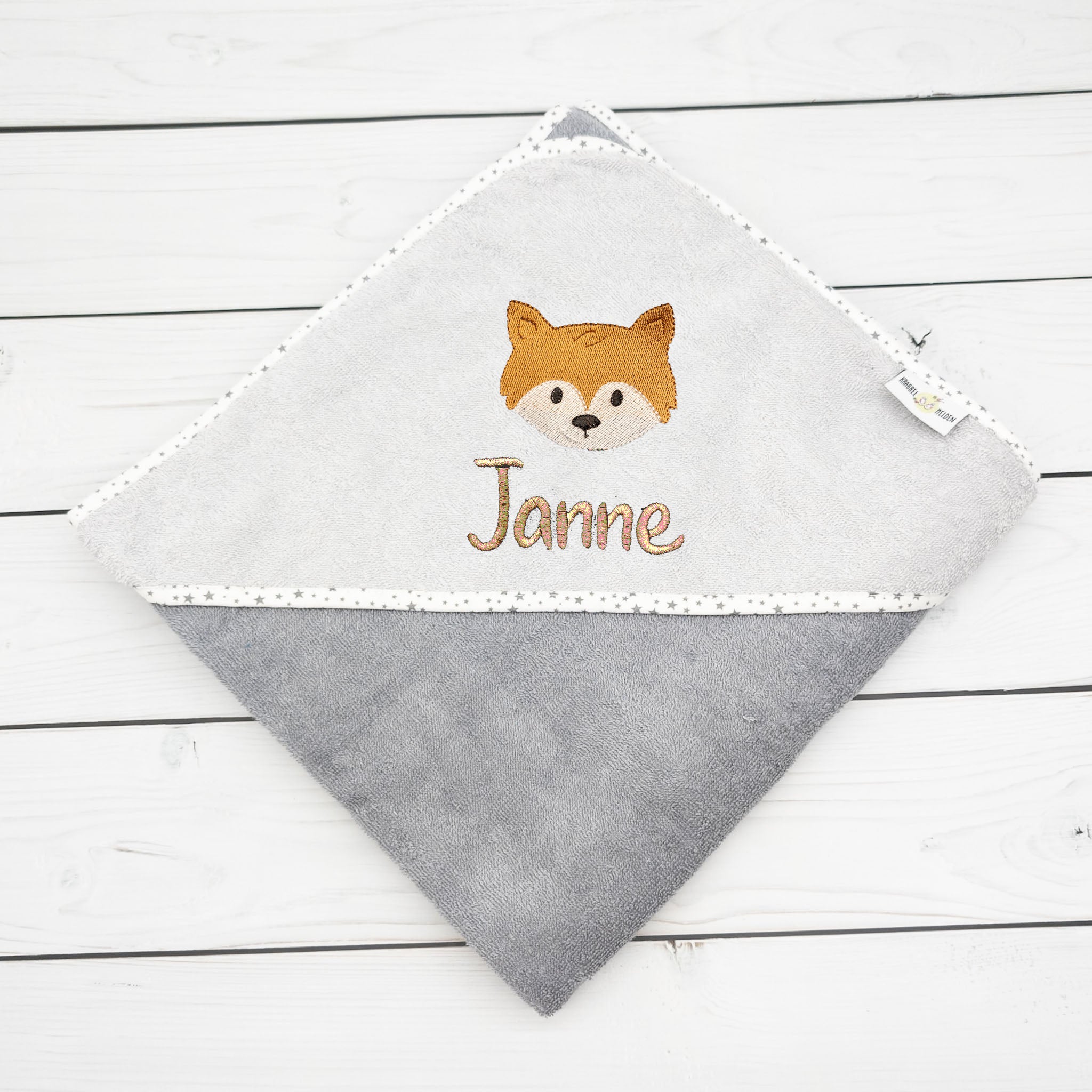 Personalisiertes Kapuzenbadetuch 100x100 cm für Babys &amp; Kinder mit Fuchs – mit Wunschname, ideales Geschenk zur Geburt