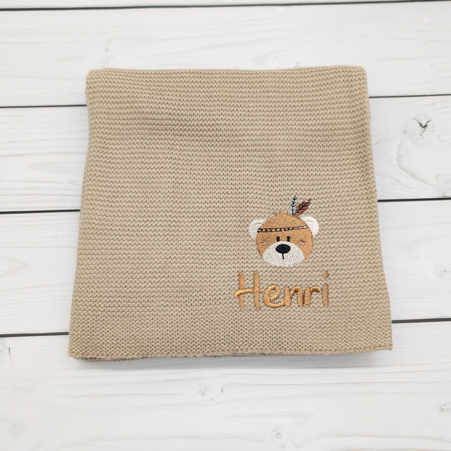 Personalisierte Babydecke mit Bär für Babys 75 x 100cm - Schönes Geschenk zur Taufe