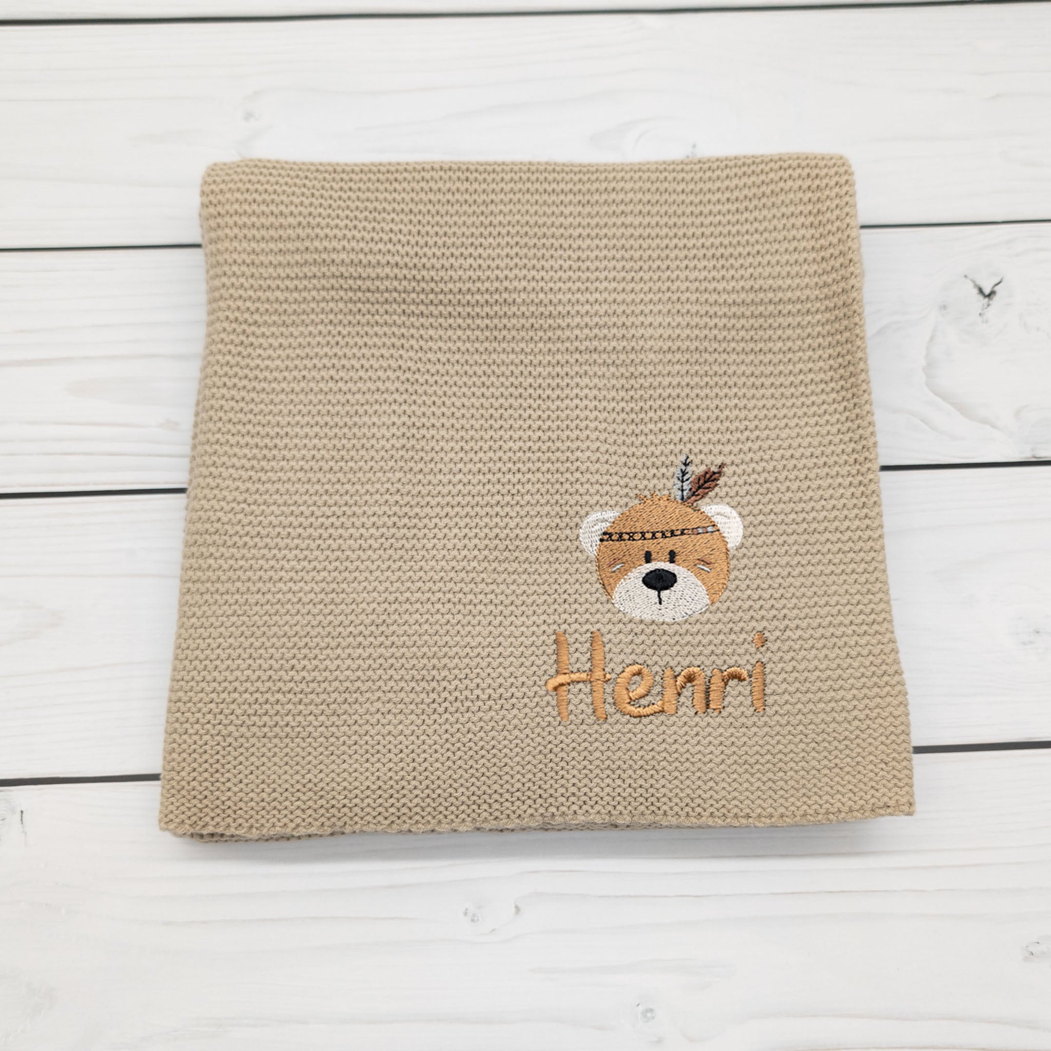 Personalisierte Babydecke mit Bär für Babys 75 x 100cm - Schönes Geschenk zur Taufe