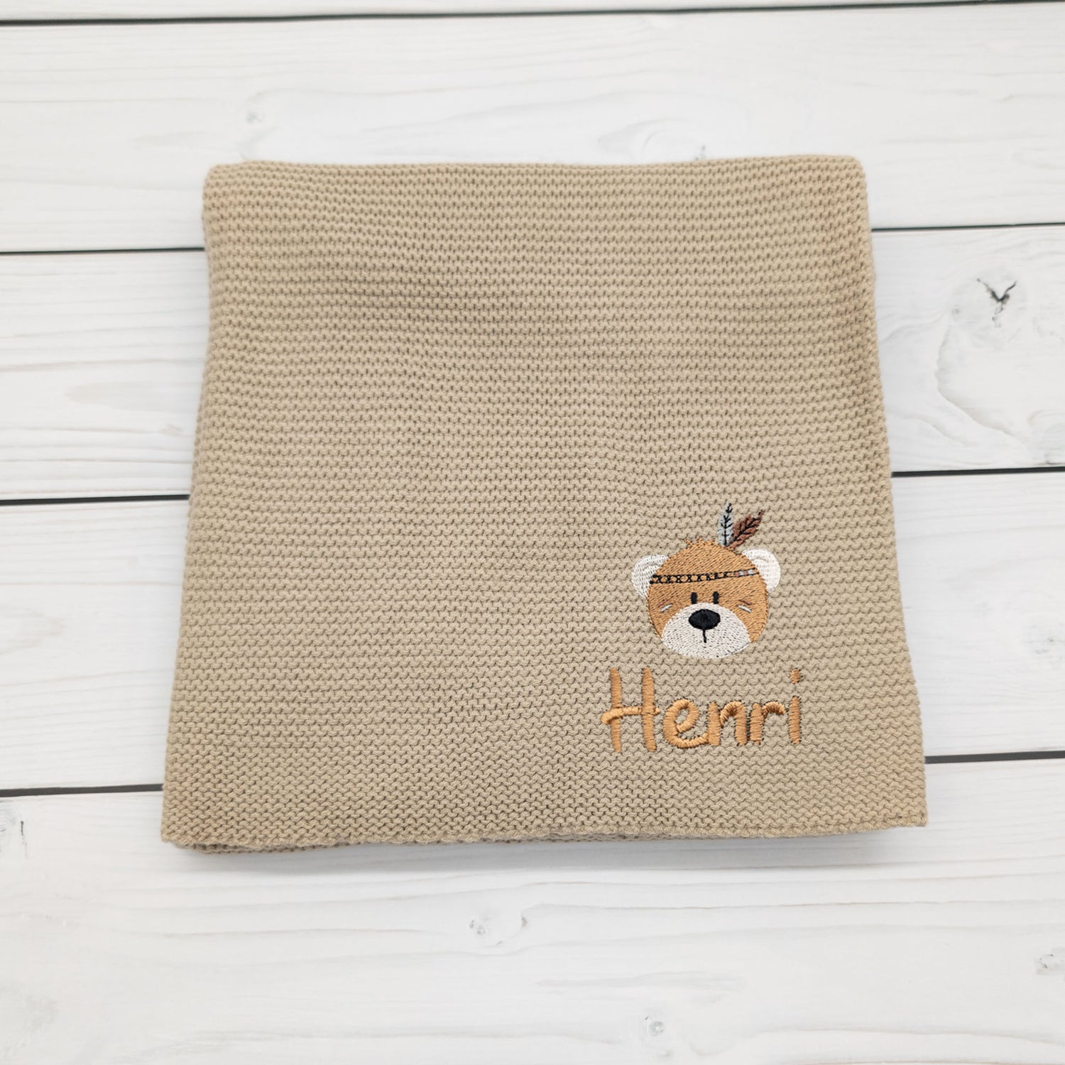 Personalisierte Babydecke mit Bär für Babys 75 x 100cm - Schönes Geschenk zur Taufe