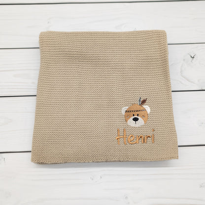 Personalisierte Babydecke mit Bär für Babys 75 x 100cm - Schönes Geschenk zur Taufe