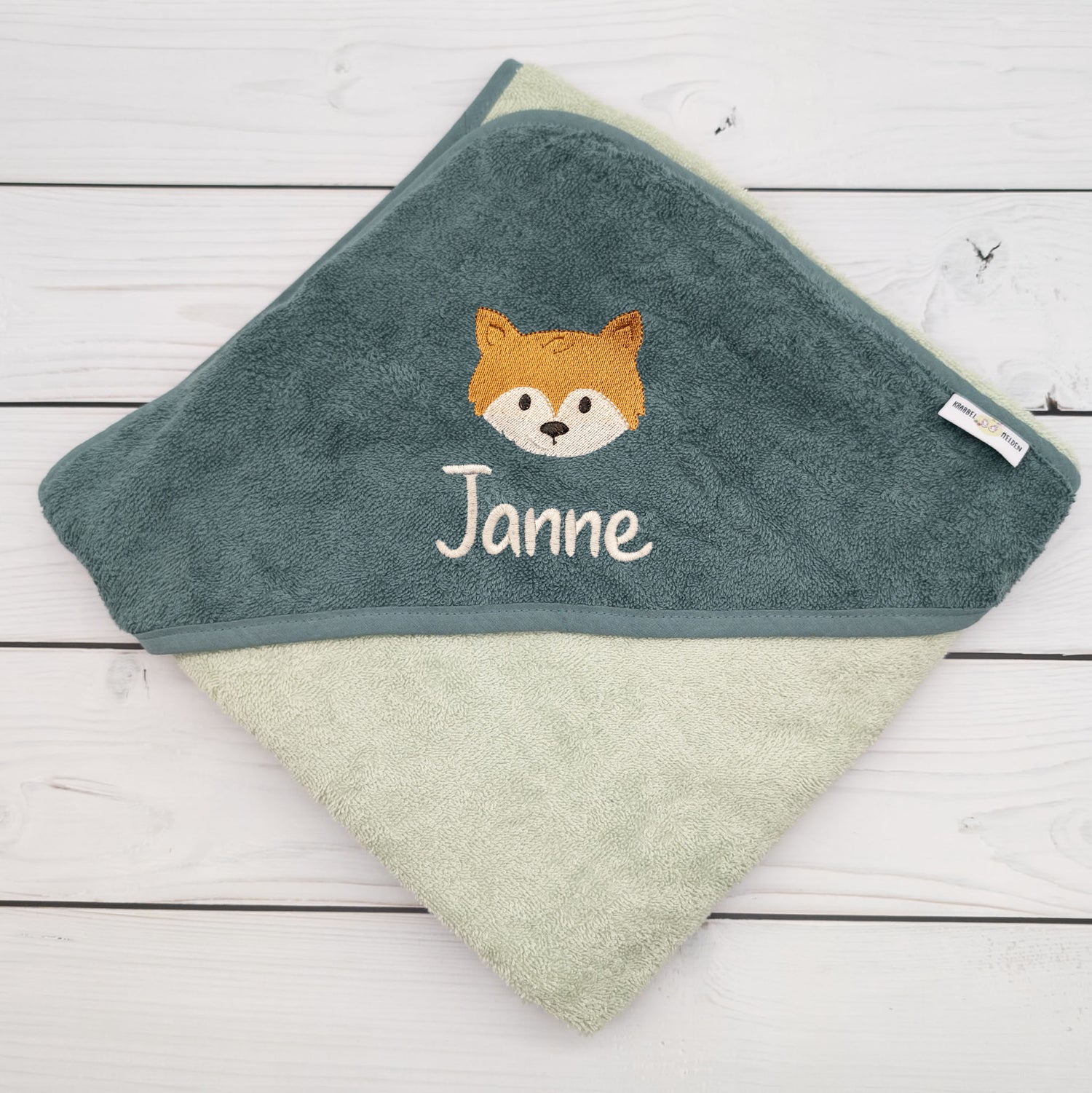 Personalisiertes Kapuzenbadetuch 100x100 cm für Babys &amp; Kinder mit Fuchs – mit Wunschname, ideales Geschenk zur Geburt