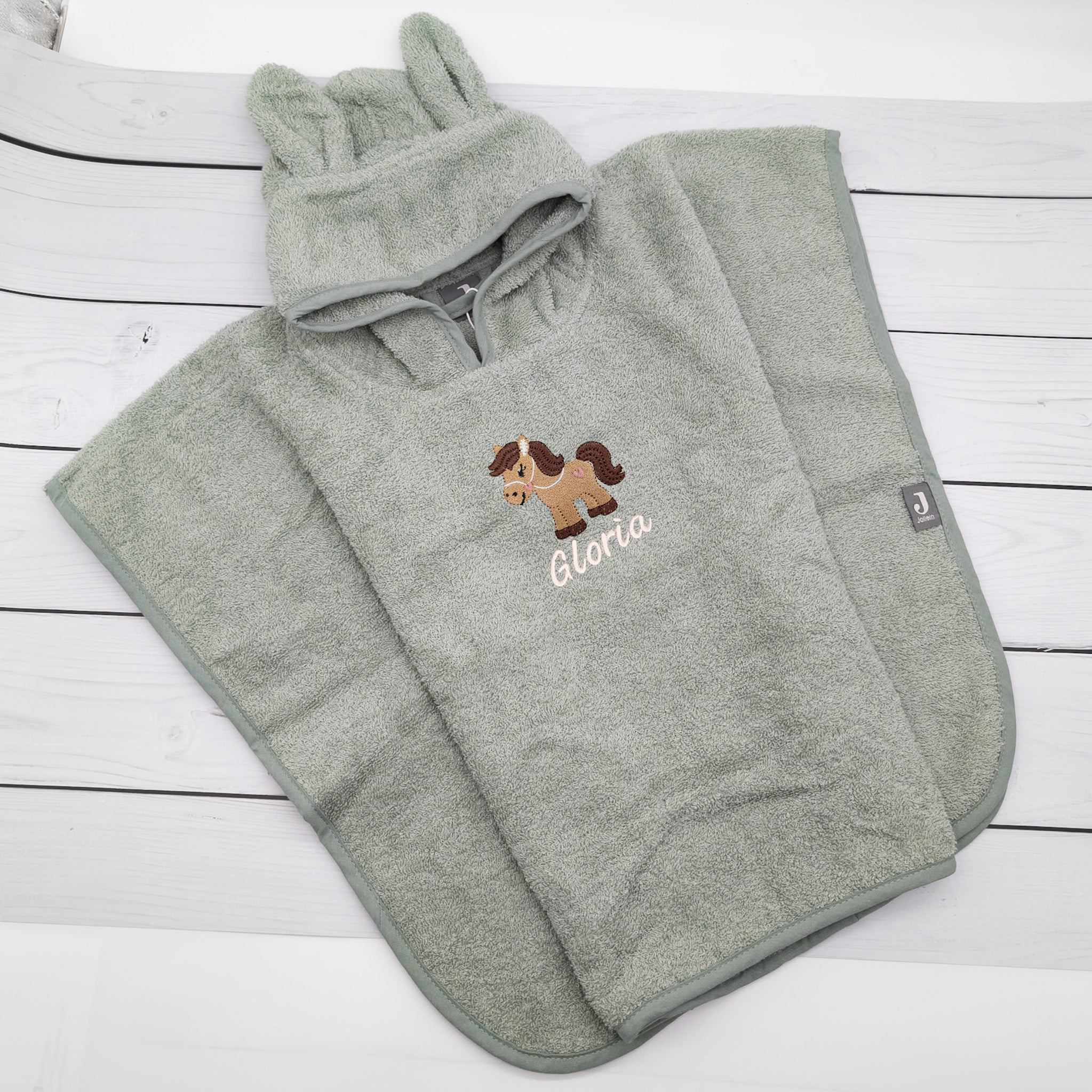 Badeponcho mit kleinem Pferd und Namen - Tolles Must Have für die Badezeit und kleine Pferdefans