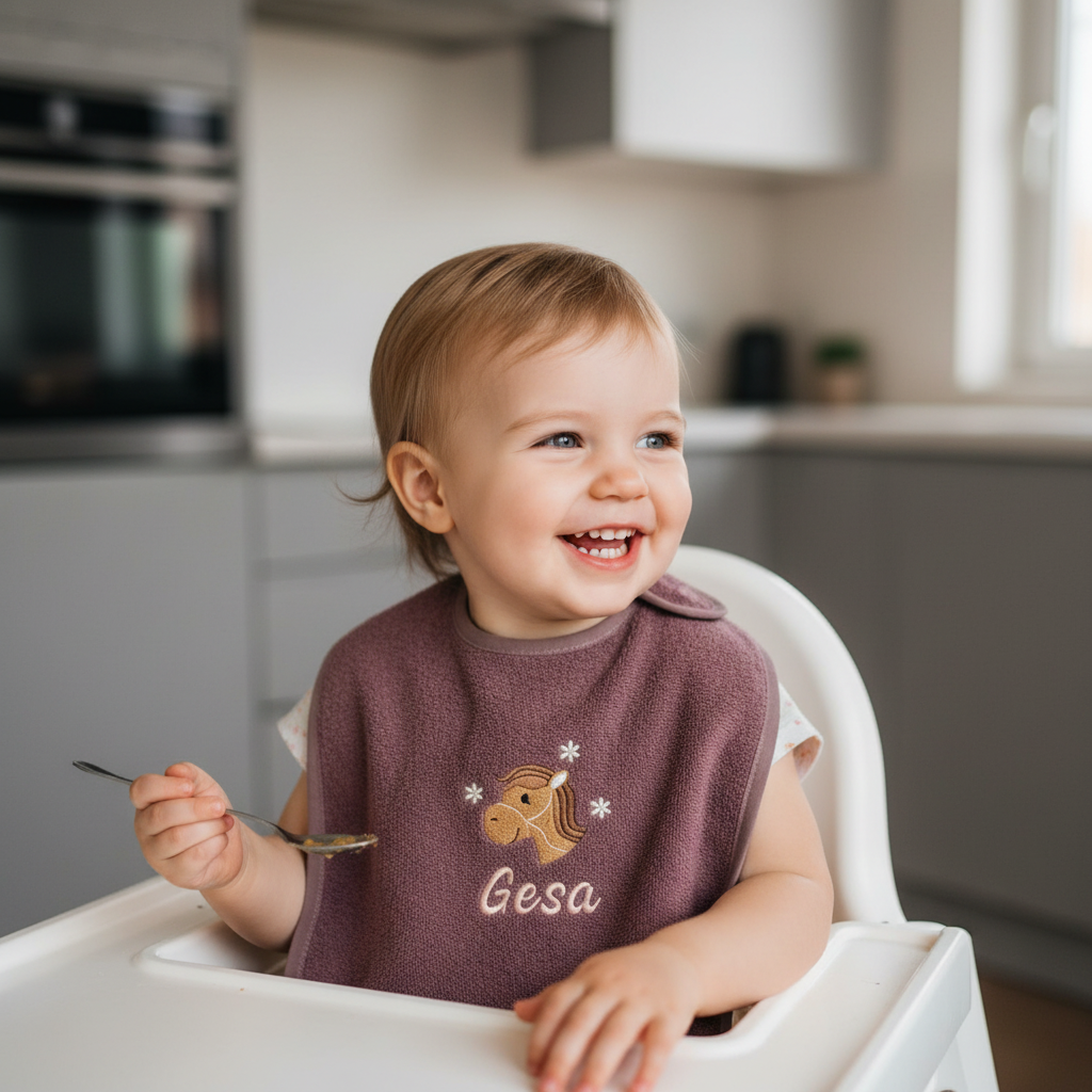 Lätzchen aus Frottee mit Pferd und Name personalisiert - praktisch und süß für jeden Tag