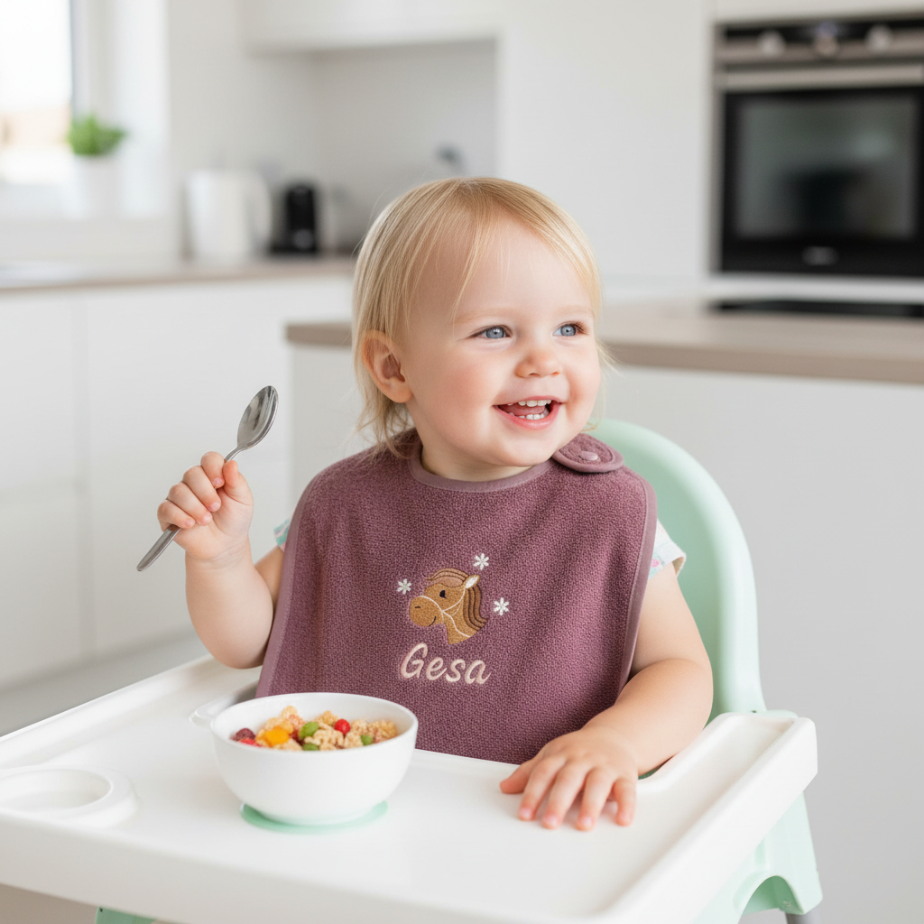 Lätzchen aus Frottee mit Pferd und Name personalisiert - praktisch und süß für jeden Tag