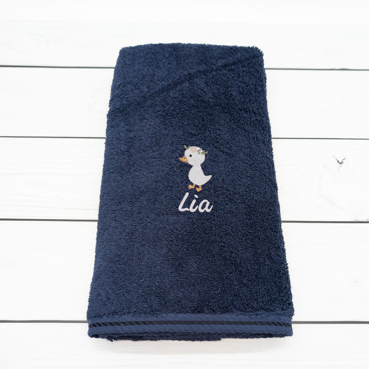 Personalisiertes Handtuch mit Gans und Name bestickt – 50 x 100cm