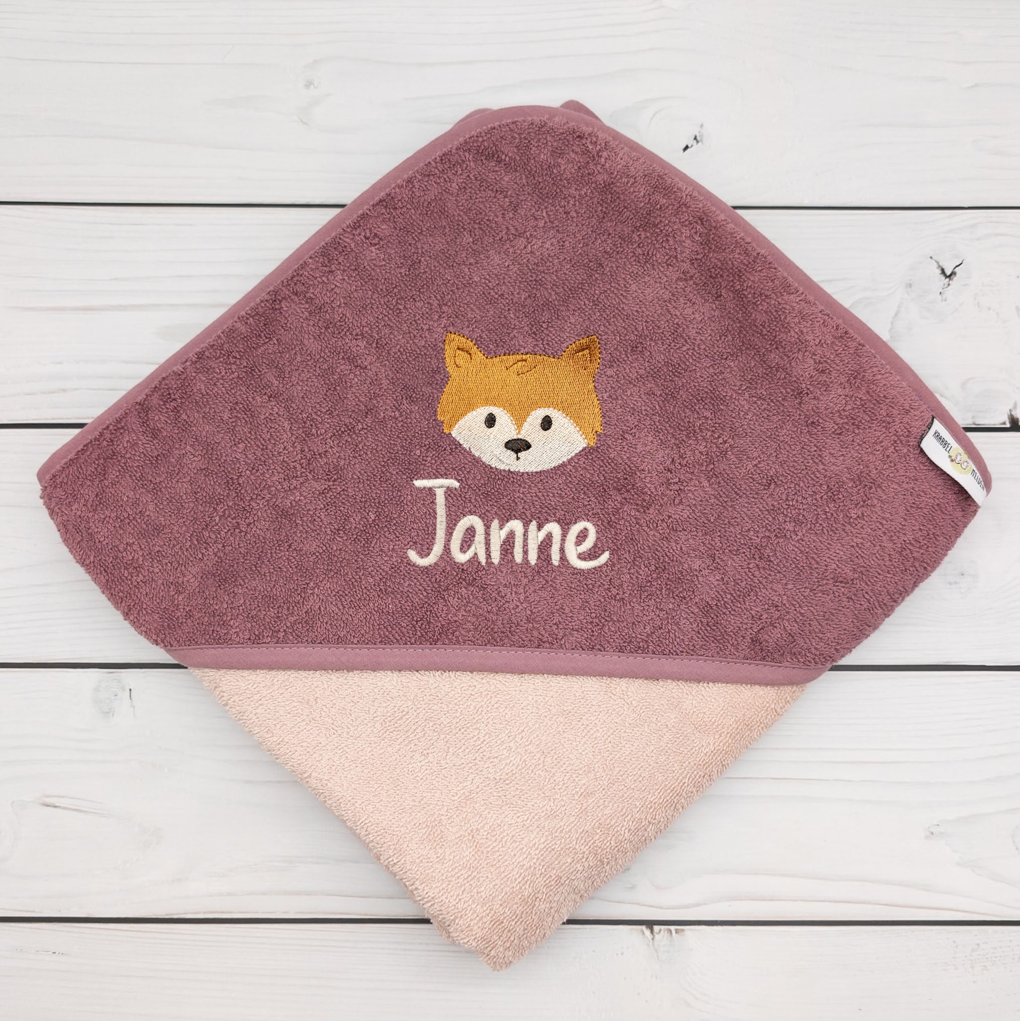 Personalisiertes Kapuzenbadetuch 100x100 cm für Babys &amp; Kinder mit Fuchs – mit Wunschname, ideales Geschenk zur Geburt