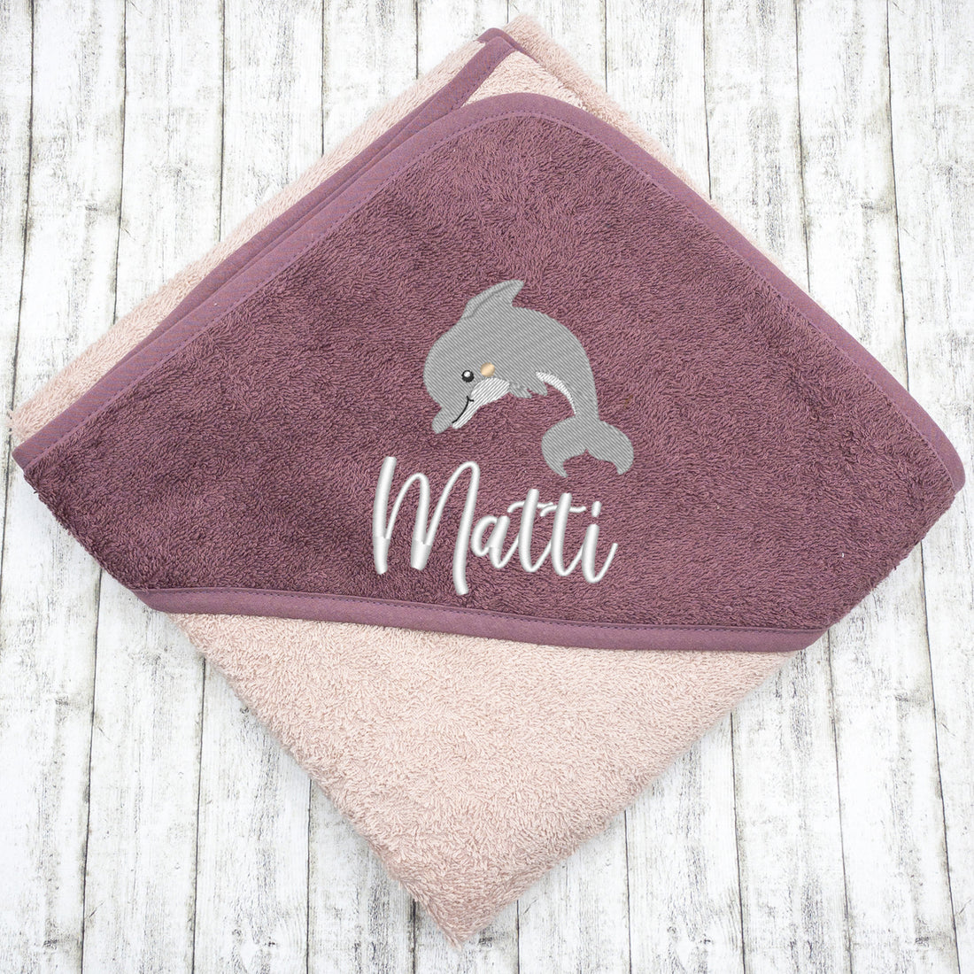 Personalisiertes Kapuzenhandtuch Delfin mit Namen