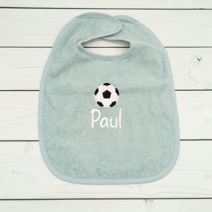 Lätzchen aus Frottee mit Fussball  Name personalisiert - tolle Geschenkidee für Babys und Kleinkinder