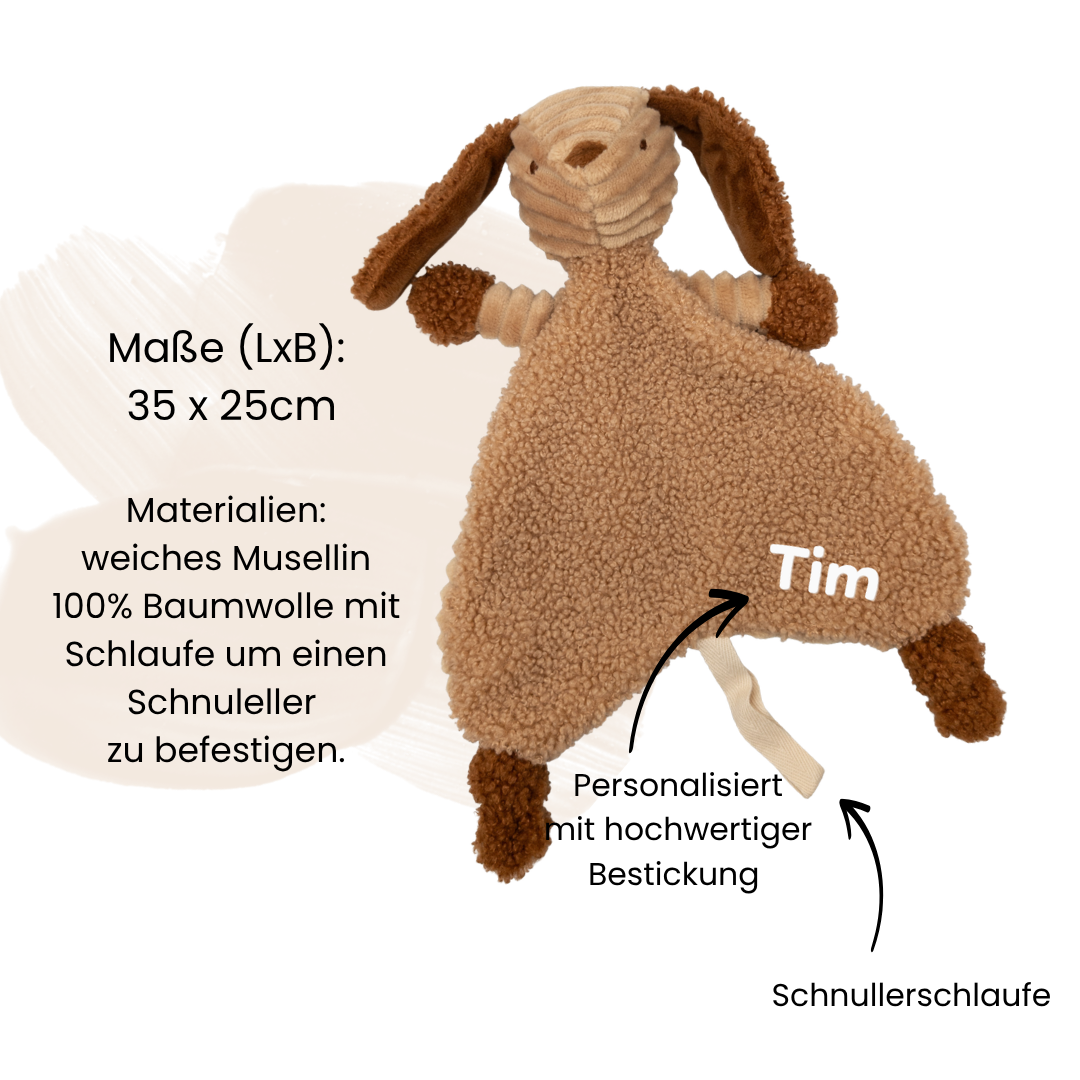 Schnuffeltuch Schmusetuch Hund mit Personalisierung für Babys