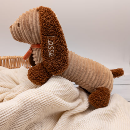 Personalisiertes Stoffdackel Kuscheltier mit Namen – Geschenk für Kinder &amp; Hundeliebhaber – 35 cm Plüschhund – Deko Kinderzimmer