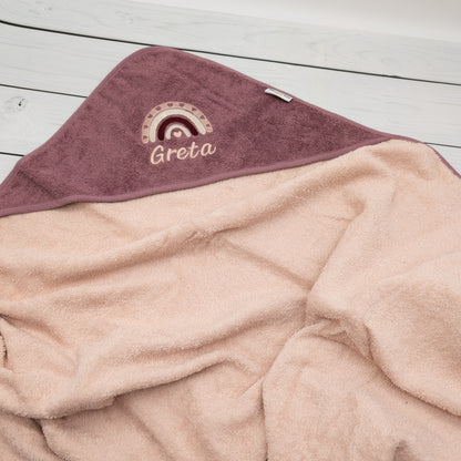 Kapuzenhandtuch mit Regenbogen mit Namen personalisiert Geschenk Geburt mit Namen