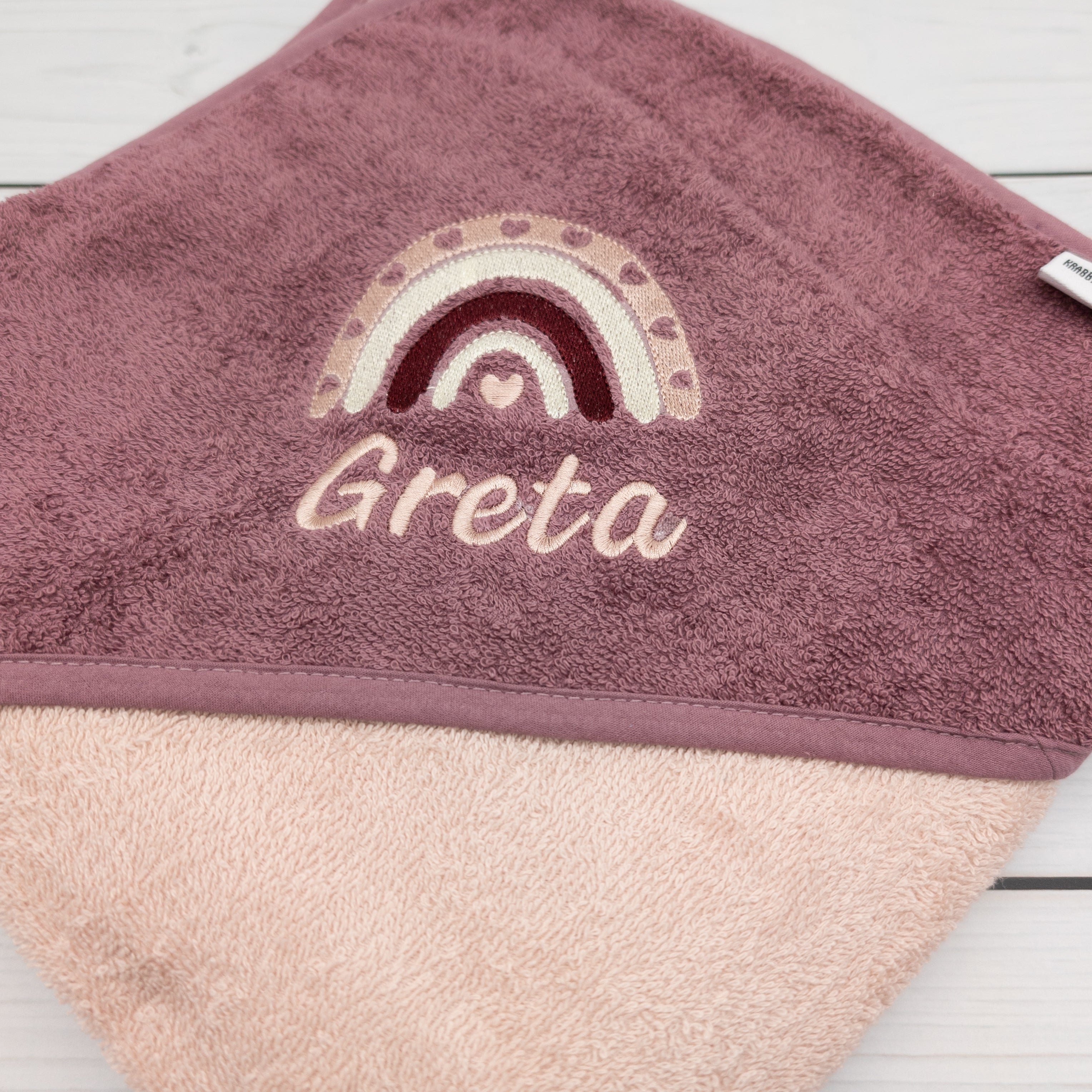 Kapuzenhandtuch mit Regenbogen mit Namen personalisiert Geschenk Geburt mit Namen
