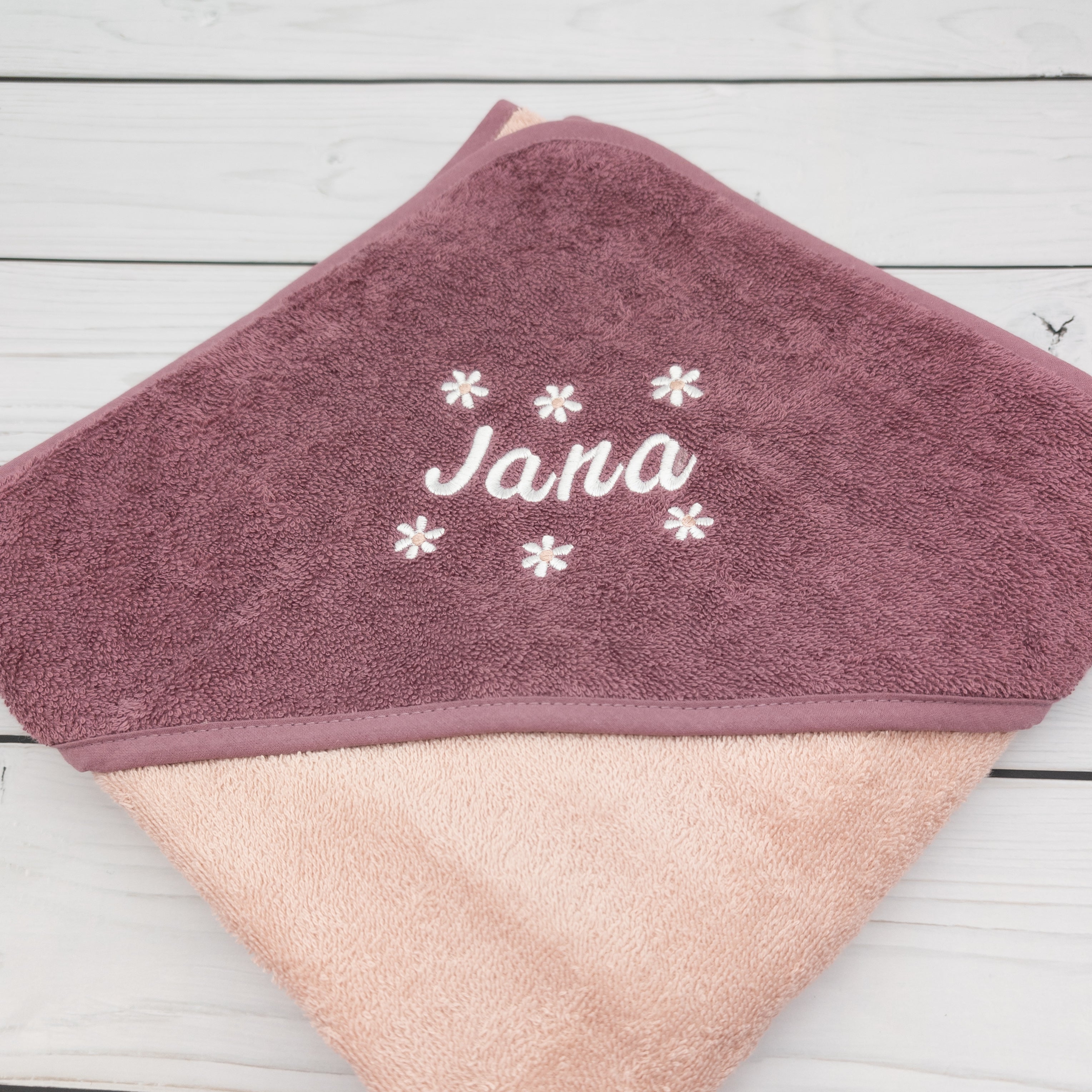 Personalisiertes Kapuzenhandtuch mit Blumen und Name - 100x100cm - das perfekte Geschenk zur Geburt