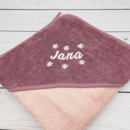 Personalisiertes Kapuzenhandtuch mit Blumen und Name - 100x100cm - das perfekte Geschenk zur Geburt