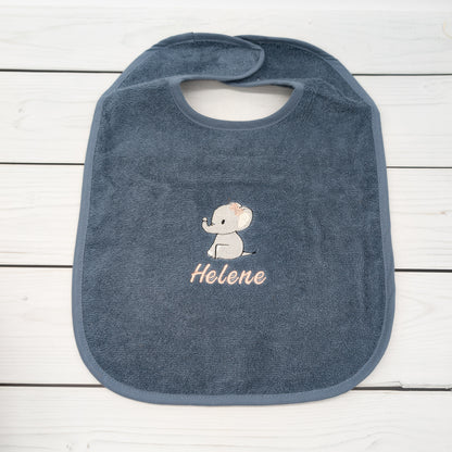 Lätzchen aus Frottee Elefant mit Schleife und Name personalisiert