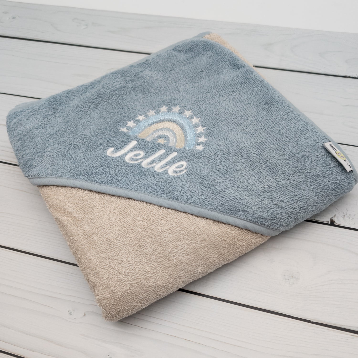 Personalisiertes Kapuzenhandtuch mit Stern-Regenbogen - Geschenk mit Namen