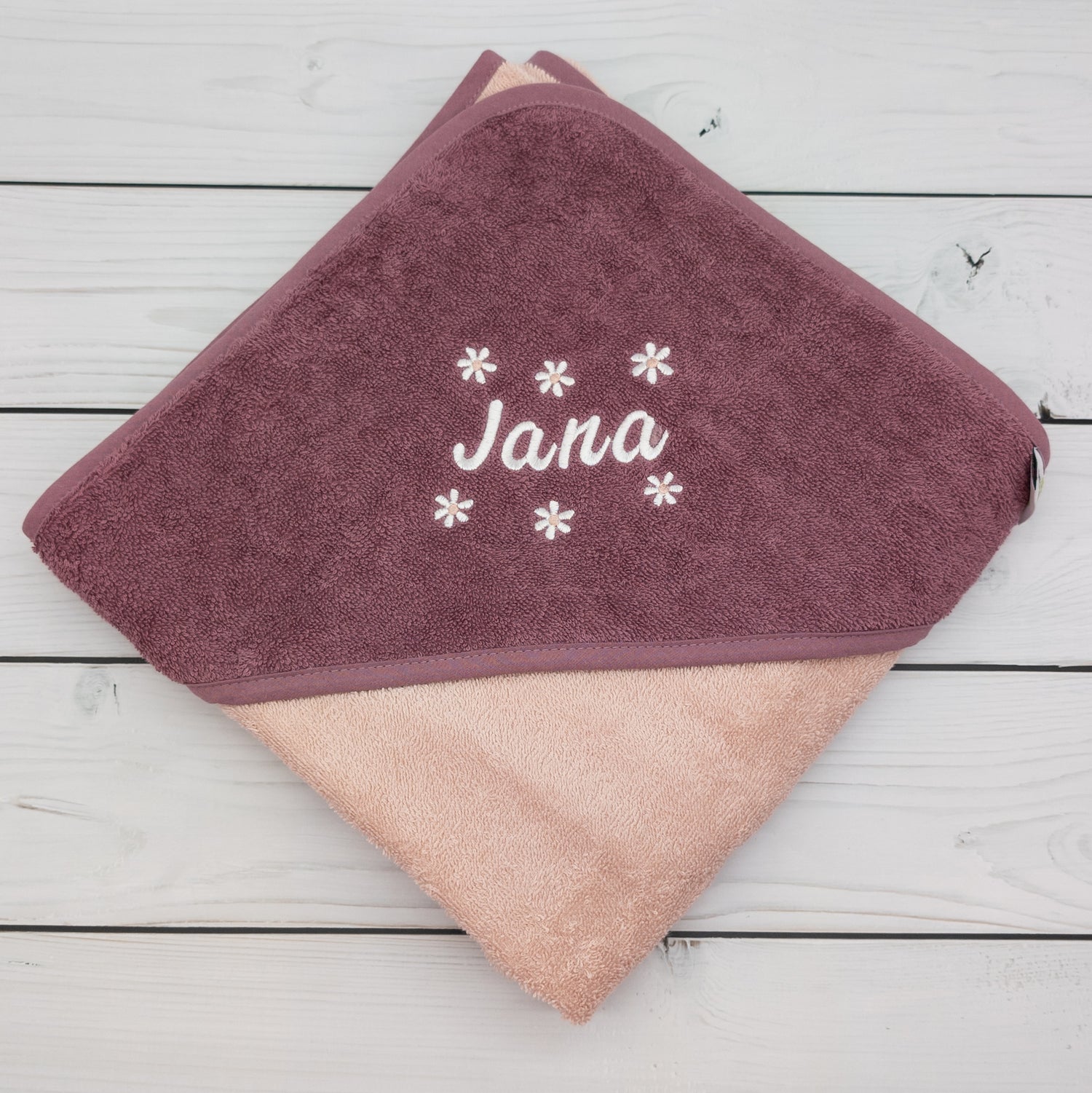 Personalisiertes Kapuzenhandtuch mit Blumen und Name - 100x100cm - das perfekte Geschenk zur Geburt