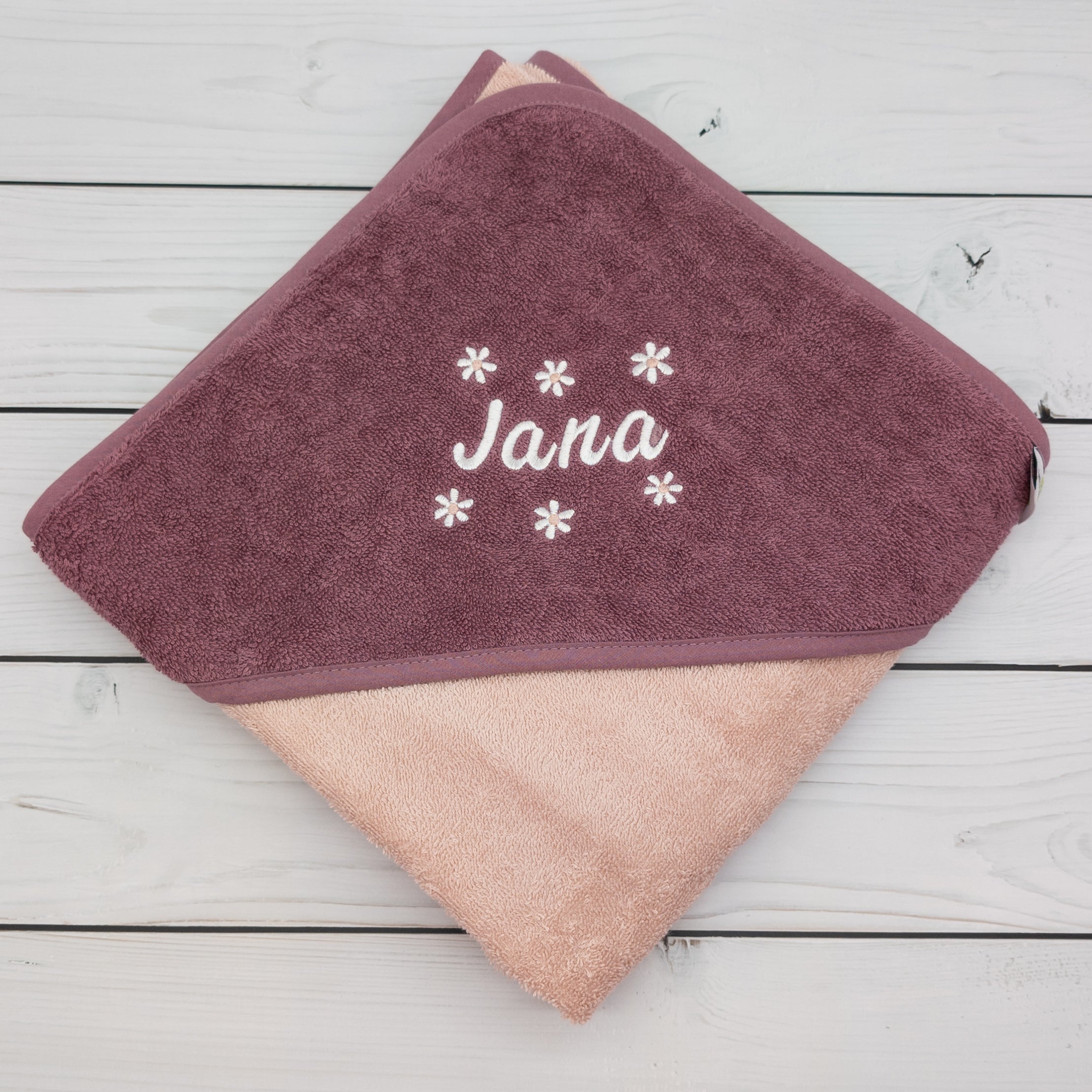 Personalisiertes Kapuzenhandtuch mit Blumen und Name - 100x100cm - das perfekte Geschenk zur Geburt