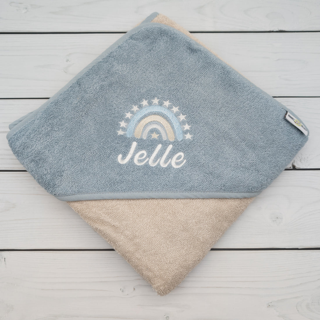 Personalisiertes Kapuzenhandtuch mit Stern-Regenbogen - Geschenk mit Namen