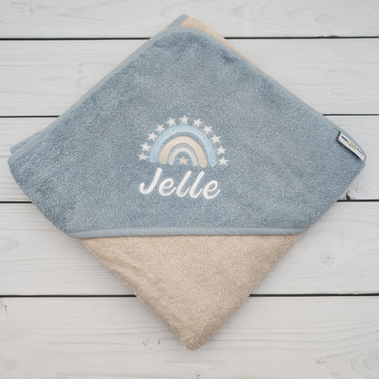 Personalisiertes Kapuzenhandtuch mit Stern-Regenbogen - Geschenk mit Namen
