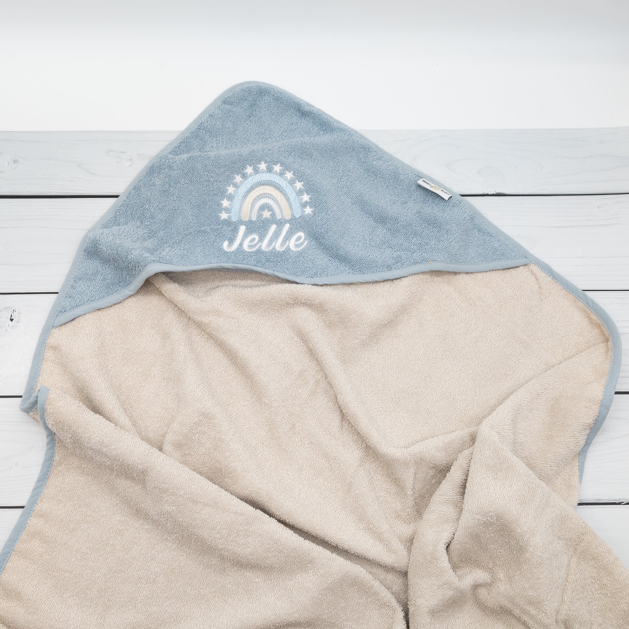 Personalisiertes Kapuzenhandtuch mit Stern-Regenbogen - Geschenk mit Namen