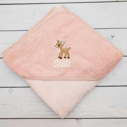 Kapuzenhandtuch mit Reh und mit Name personalisiert 100 x 100cm Babygeschenk