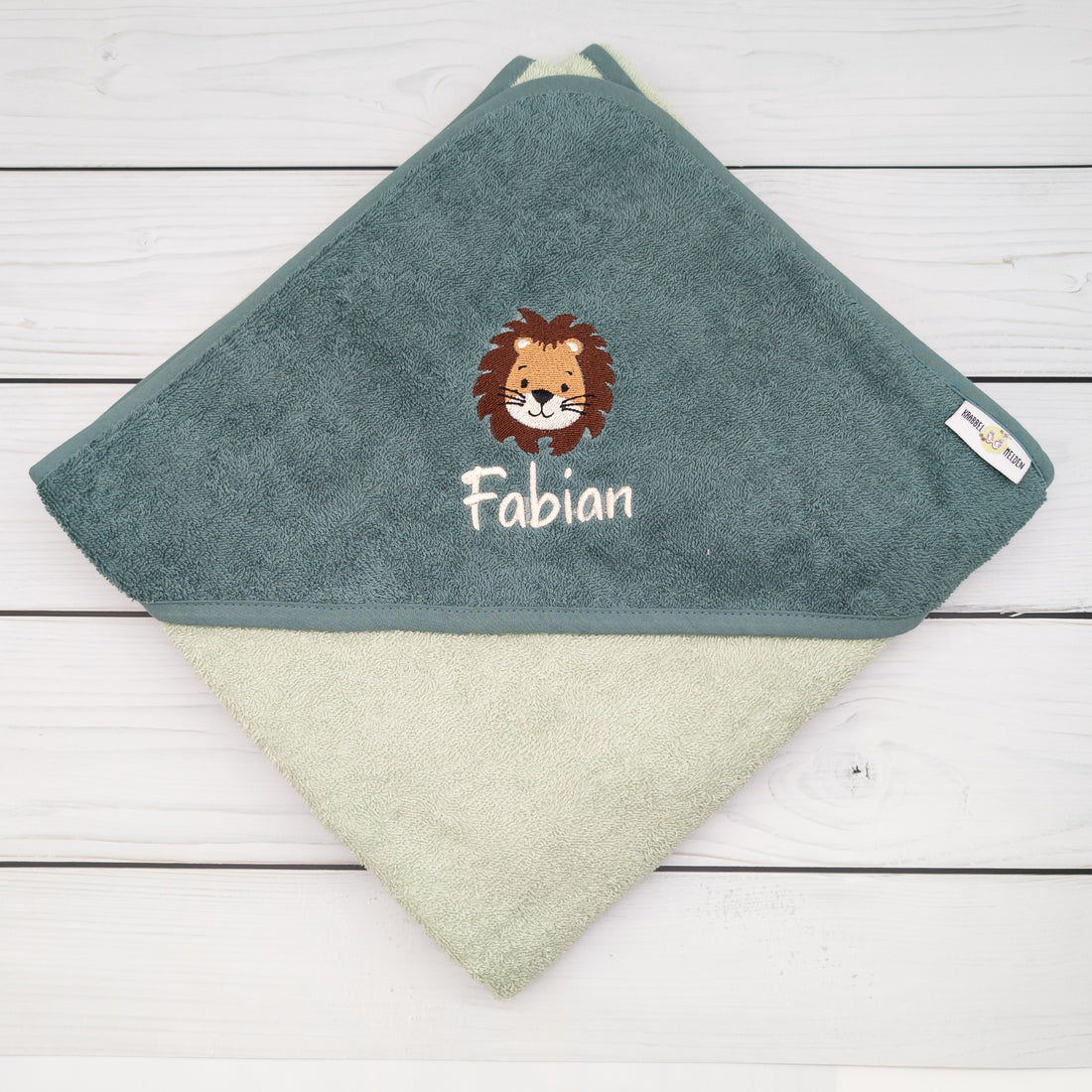 Kapuzenhandtuch für Babys und Kinder - Bestickt mit Löwe - Weiches Badehandtuch mit Namen