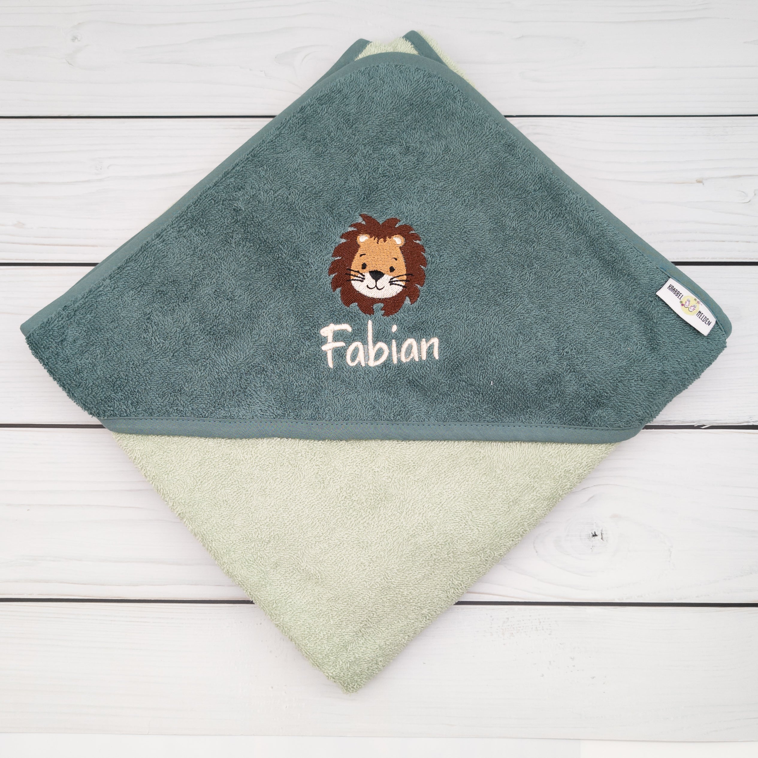 Kapuzenhandtuch für Babys und Kinder - Bestickt mit Löwe - Weiches Badehandtuch mit Namen