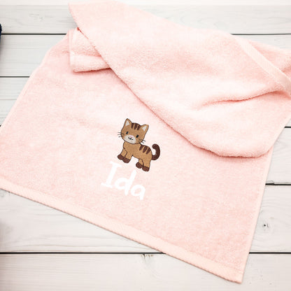 Personalisiertes Handtuch mit Katze und Name bestickt – 50 x 100cm