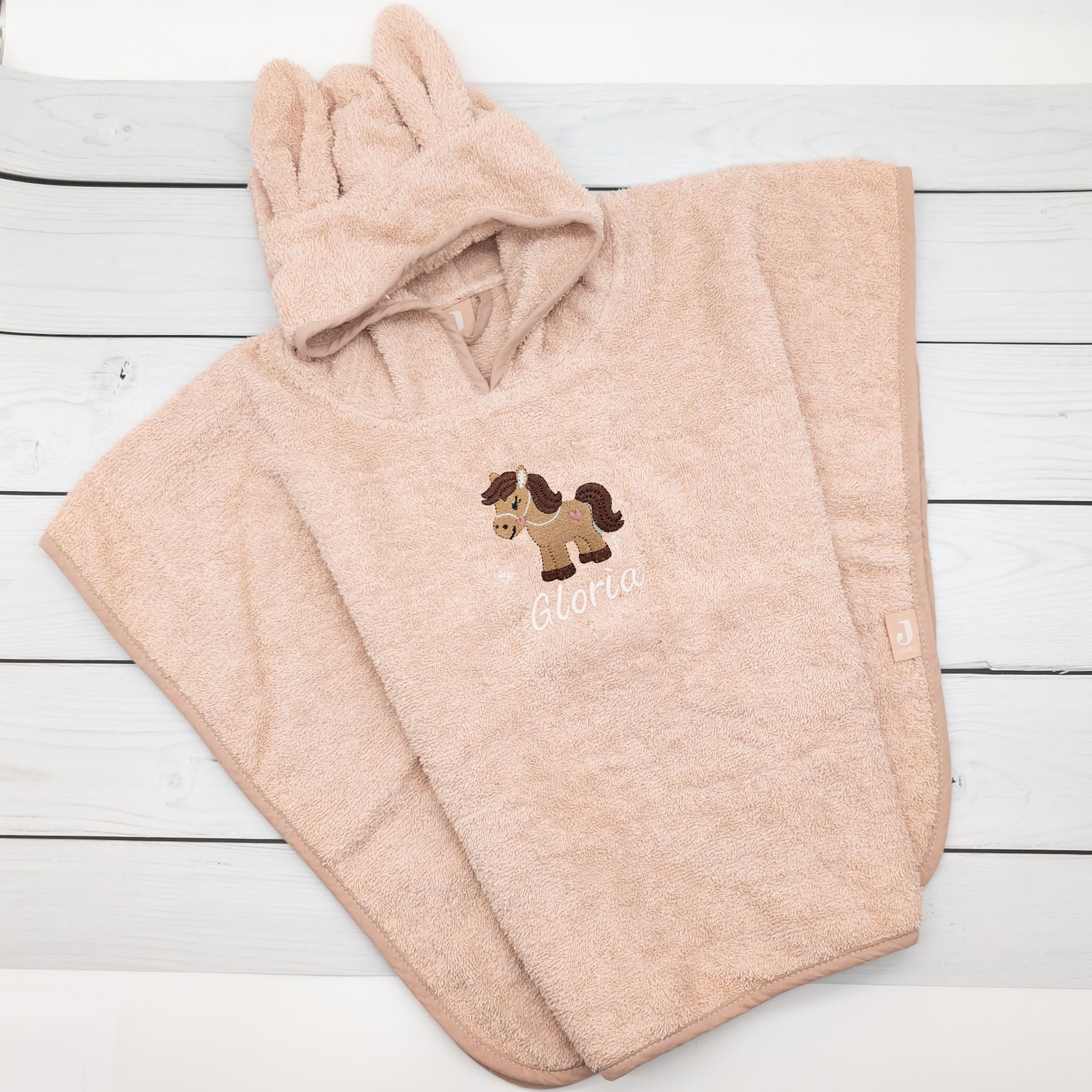 Badeponcho mit kleinem Pferd und Namen - Tolles Must Have für die Badezeit und kleine Pferdefans