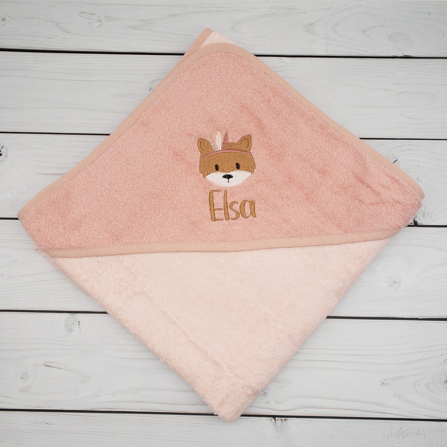 Geschenk-Set Boho Fuchs - Kapuzenhandtuch und Krabbelschuhe mit Namen