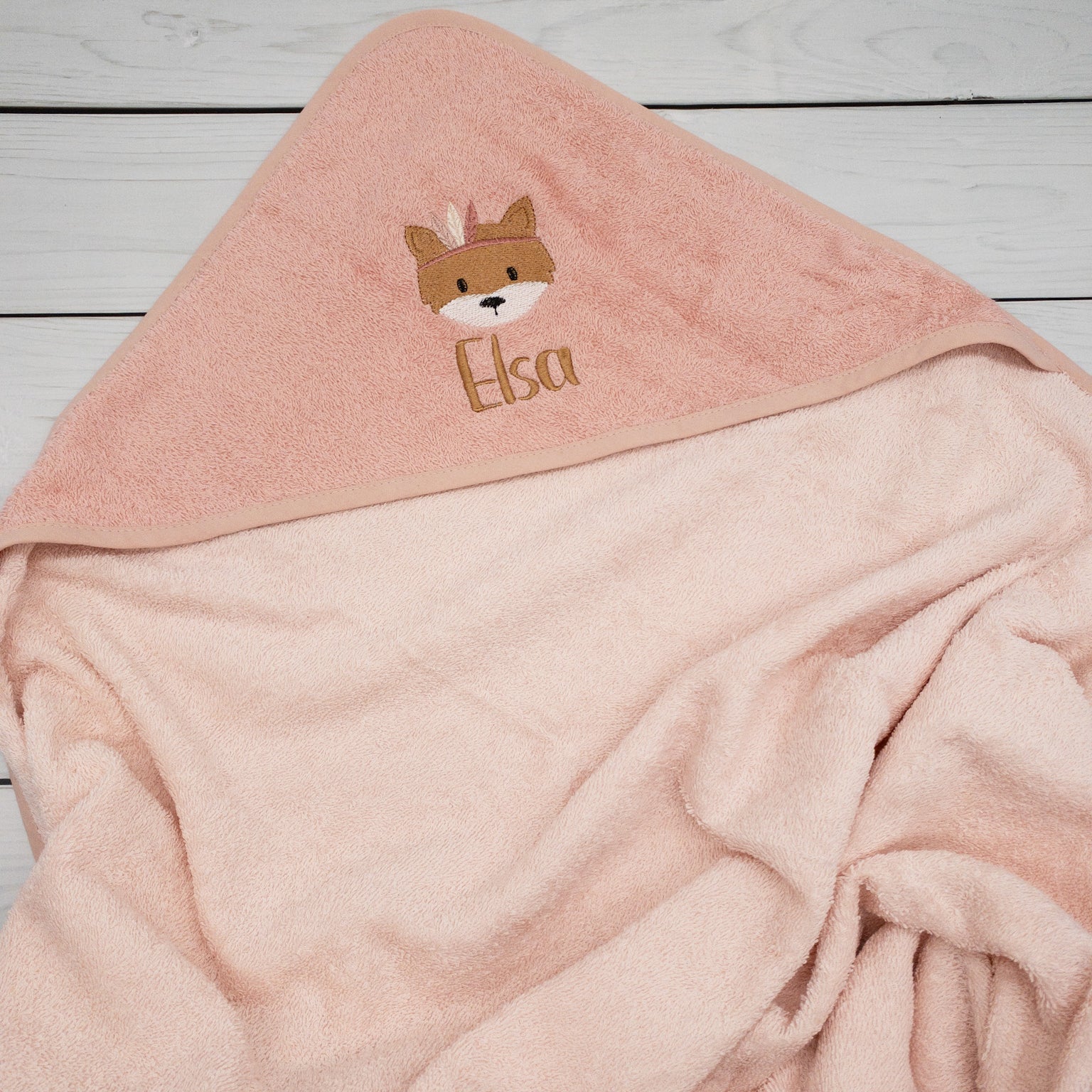 Geschenk-Set Boho Fuchs - Kapuzenhandtuch und Krabbelschuhe mit Namen