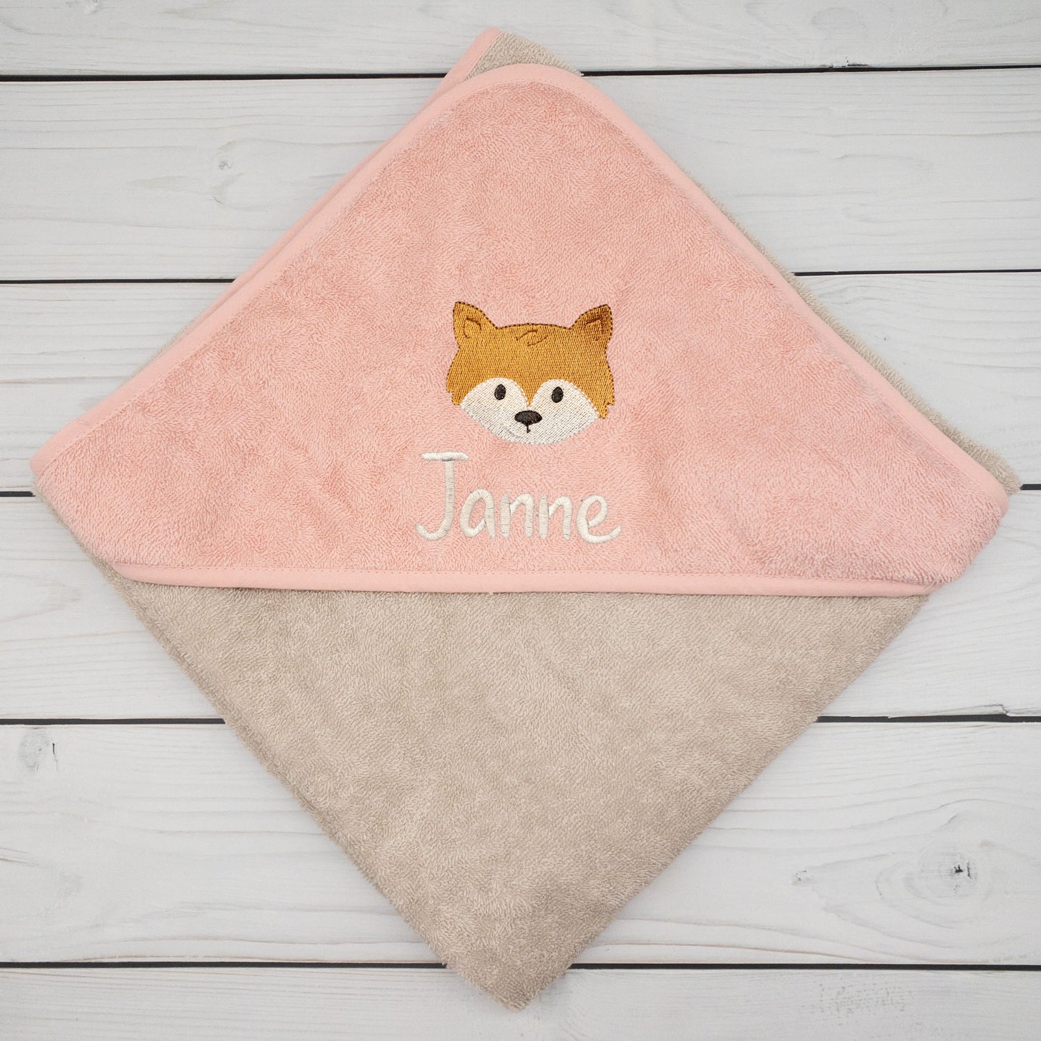 Personalisiertes Kapuzenbadetuch 100x100 cm für Babys &amp; Kinder mit Fuchs – mit Wunschname, ideales Geschenk zur Geburt